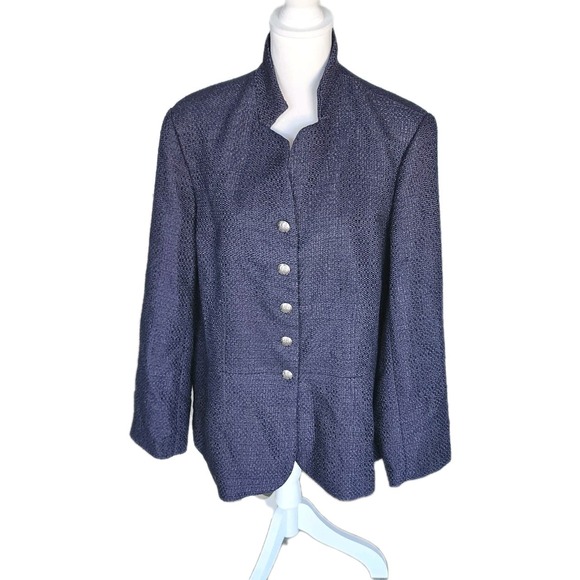 Coldwater Creek Jackets & Blazers - Coldwater Creek Peplum Blazer‎ Jacket Womens 20 22 Navy Blue Textured Classic